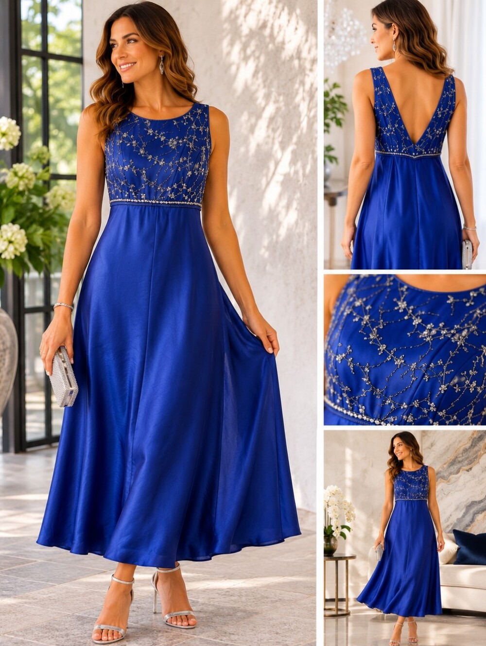 Vintage I.S.B. evenings cobalt blue pewter thread Gown Size 14p